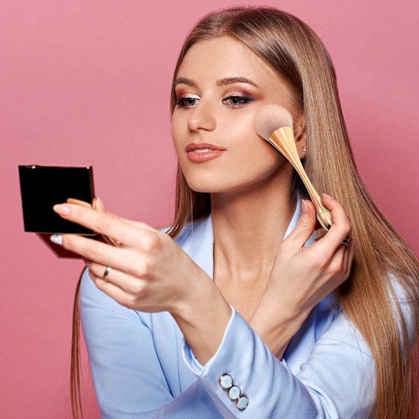 Glamour nära till hands, mjuka borstar med strån som inte lossnar för felfri makeup, foundationborste för snabba förbättringar (Rosa, set om 3)