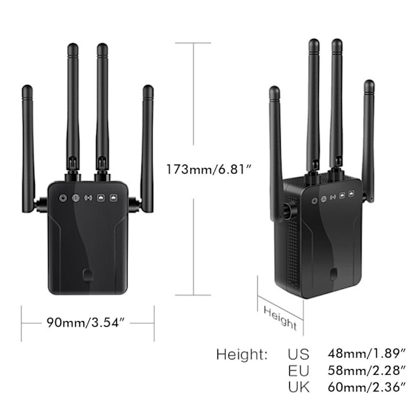 M 95B Trådlös Repeater för Hemmakontor 300m Signalförstärkare Extender 4 Antenn Router WiFi Förstärkare 100‑240V