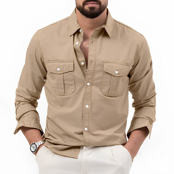 1 STK herreskjorte--khaki--M Khaki M