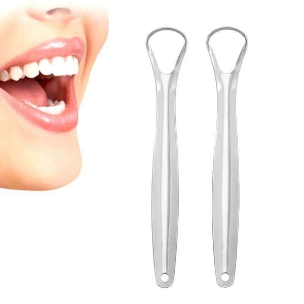 Tongue scraper in practical box - Stainless steel Silver silver