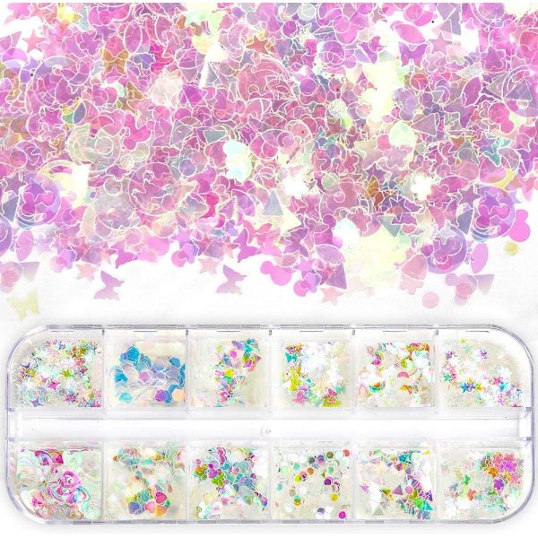 Lättapplicerade, Långvariga Iridescent Flakes Paillettes Designs, Holografiska Nageldekorationer, Unikt Nagellook För Kostnad och Tid
