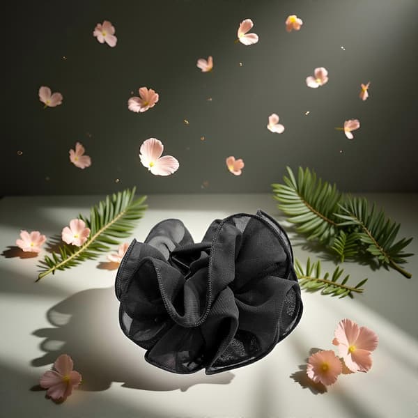 Stor Chiffon Blomster Hårklemme med Stofbånd Rose til Kvinder, Sikkert Greb til Tykt Hår[TT]