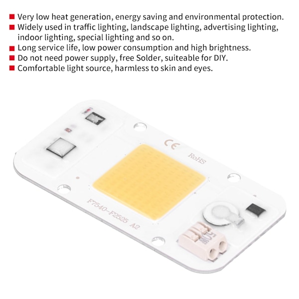 20W/30W/50W 220V LED COB Chip Lamppanel Svetsfri Vit Varmt Ljus Fullt Spektrum (Varmt Ljus 50W)