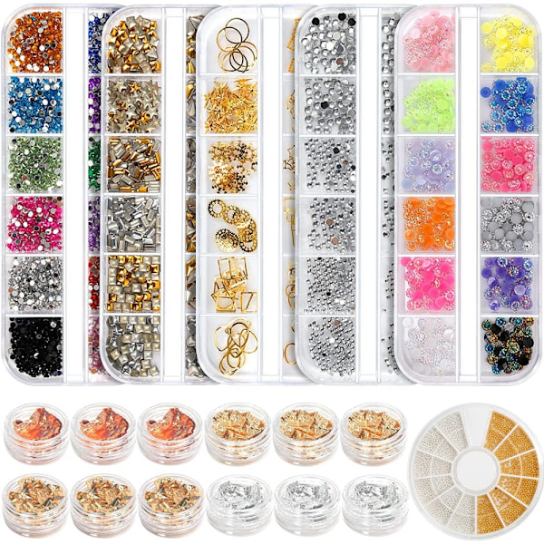 Mångsidigt Smyckesdekorationsset, Glittriga Flatback Rhinestones För Förtrollande Nagelkonst, Inkluderar Icke-värmefixerade Hartsformer Och Färgglada Foliebitar