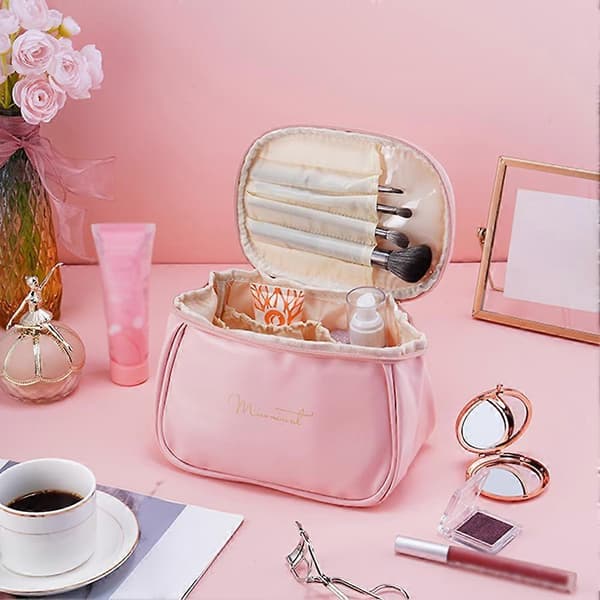 Stor kapacitet PU kosmetiktaske - Bærbar rejse makeup organizer White