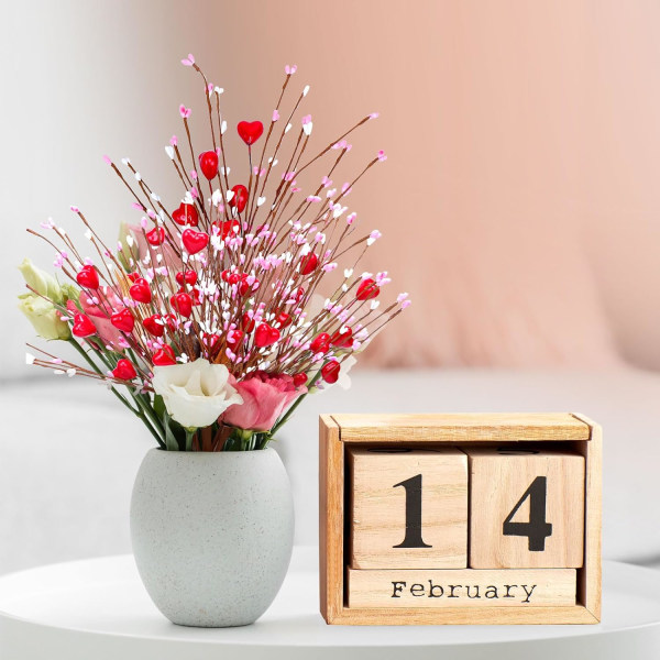Valentinsdagsgaver, Valentinsblomster, Valentinsdagspynt, 6 STK Kunstige bærblomststængler Røde hjerteformede bærplukke til