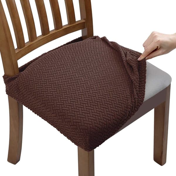 4 stk. strekkbare jacquard-stoltrekk til spisestuestoler, avtakbare og vaskbare (med ryggstropper)