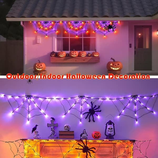 Halloween Spindelvæv 1,8 m LED-lyskæde 70 LED Batteri/USB med Timer til Indendørs- og Udendørsdekoration USB