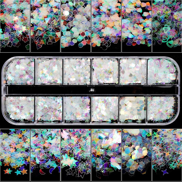 Lättapplicerade, Långvariga Iridescent Flakes Paillettes Designs, Holografiska Nageldekorationer, Unikt Nagellook För Kostnad och Tid