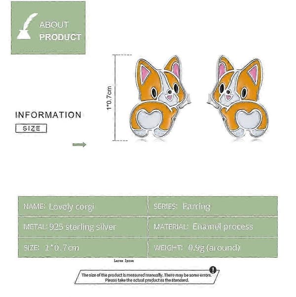 S925 Sterling Sølv Søde Corgi Ørestikker Dameøreringe 25-26s[TT]