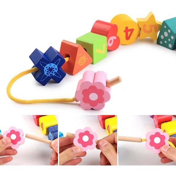 Pedagogisk Byggleksakscenter, Montessori STEM-inlärning, 5-i-1 Multifunktionella Spel för Småbarn med Fruktformade Pärlor, Träform