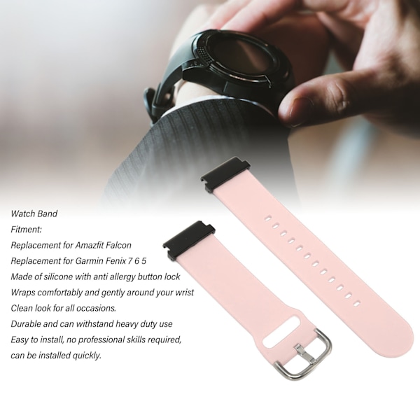 22mm silikone urrem til smart sportsur - rem til Garmin Fenix 7 6 5 - pink