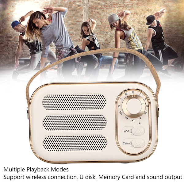 Bluetooth Högtalare Stereo HiFi Ljud USB Laddning Retro Portabel Trådlös Högtalare för Hemresa Vit
