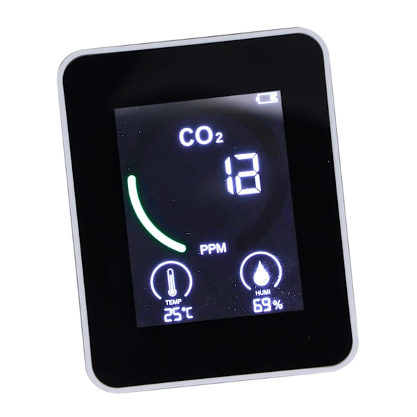 5 i 1 Koldioxidmätare ABS Elektroniska Komponenter 1500mah Temperatur Luftfuktighetsmätare för Hemmakontor Vit
