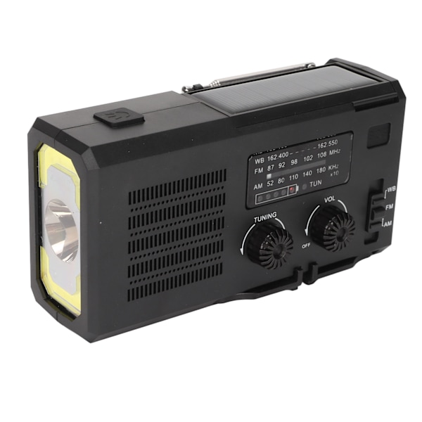 Vevradio AM FM NOAA 4000mAh Solcellsdriven Bärbar Väderradio med LED-Ficklampa för Nödsituationer