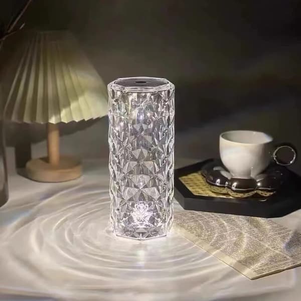 Crystal LED Table Lamp, LED Touch Dimmable Desk Lamp, Modern Diamond Lamp, Crystal Bedside Lamp for