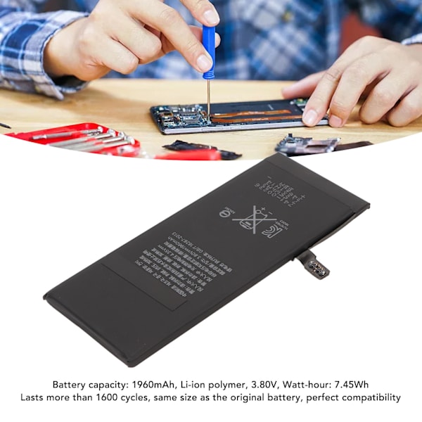 Ersättningsbatteri 7.45Wh 1960mAh Svart Säkert Effektivt Telefon Ersättningsbatteri Reparationsverktyg för IPhone 7 A1660 A1778 A1779