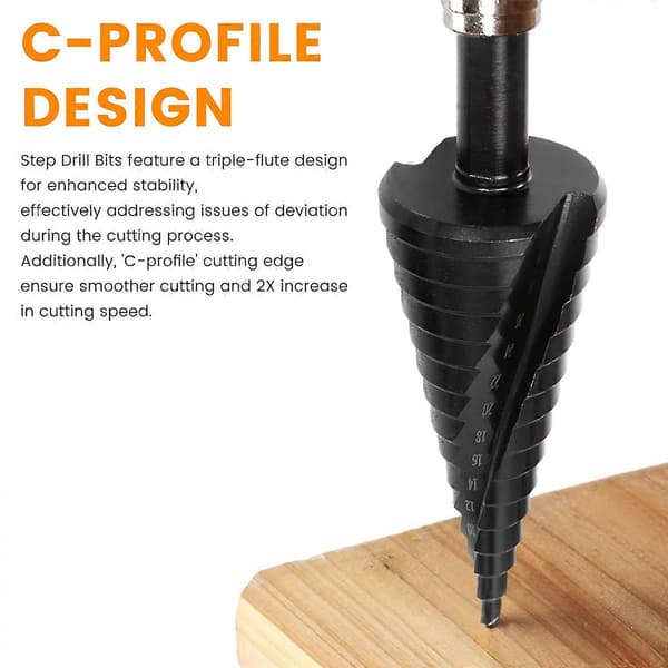 3 Pcs. Step Drill Bit for Metal, 4-12 mm 4-20 mm 4-32 mm Spiral Flute Unibit Step Drill, Coated Univer