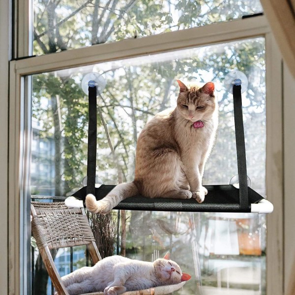 Kattvinduspute, kattehøyde forbedret kattevinduspute med 4 supersterke sugekopper solbad kjæledyrhengende seng for kattunger opptil 10 kg
