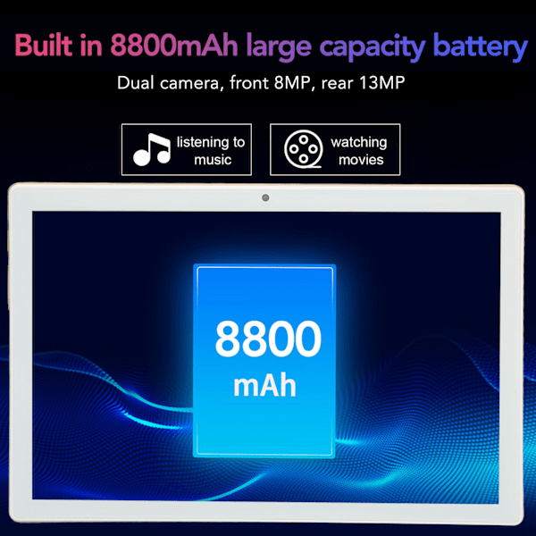 10-tums Tablet 4G RAM 8GB ROM 256GB Främre 8MP Bakre 13MP 1920x1200 Octa Cores 2.0GHZ 8800mAh Gyllene Tablet för Android11 100 till 240V EU-kontakt