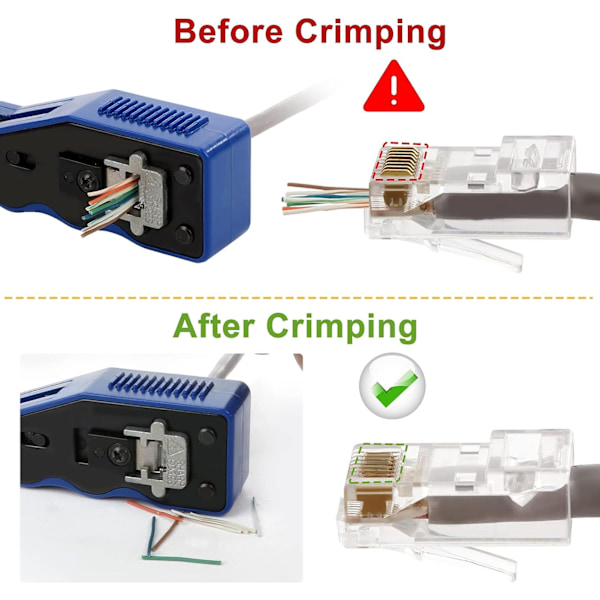 RJ45 Crimpverktygssats Genomgående Allt-i-ett Ethernet-Crimpverktyg för Cat5e Cat6 Cat6a 8P8C Modulär Kontaktdon Crimpning