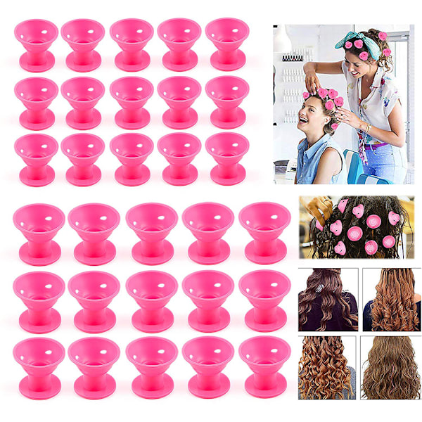 Silikonlockar, Återanvändbara Hårrullar för Frekvent Styling, Portabla Hårrullar för Skönhet på Språng, Självhäftande Rullar i Rosa Resin, Värmefria