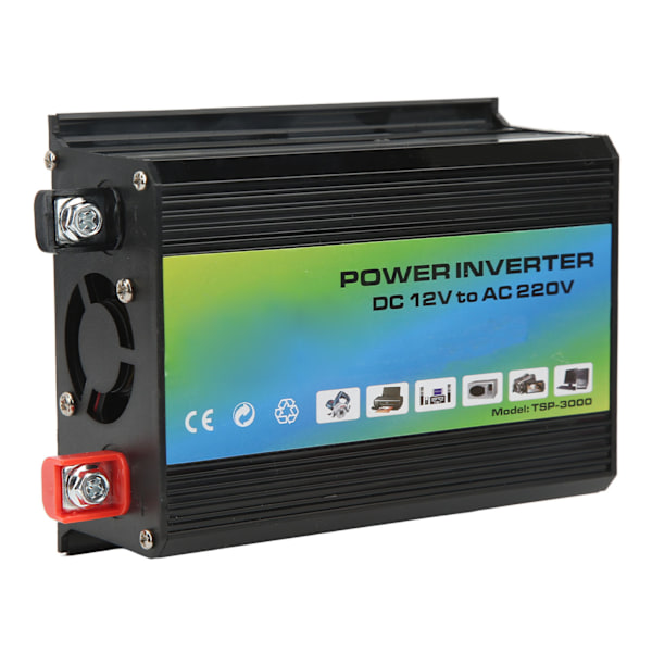 300W Strömriktare 12V till 220V ABS Med Dubbla USB-Portar Modifierad Sinusvågsomvandlare för Camping Semester Svart