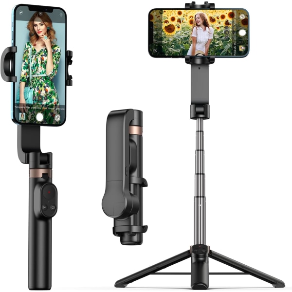 Selfie Stick-stativ med fjärrkontroll, utdragbart Selfie Stick-stativ med LED-ringljus, löstagbar fjärrkontroll kompatibel med IPhone 13/13 Pro/12/11/11 Black