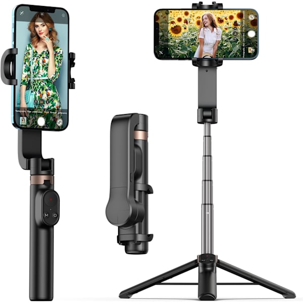 Selfie Stick-stativ med fjernkontroll, uttrekkbart Selfie Stick-stativ med LED-ringlys, avtakbar fjernkontroll kompatibel med IPhone 13/13 Pro/12/11/11 Black