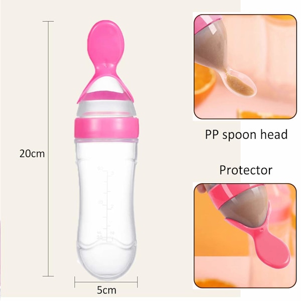 Ergonomisk Silikon Skedmatare, Stående Skedmatare för Babys Självmatning, Rosa, Livsmedelsgodkänd Silikon, Ergonomisk Form för Enkel Pressning,