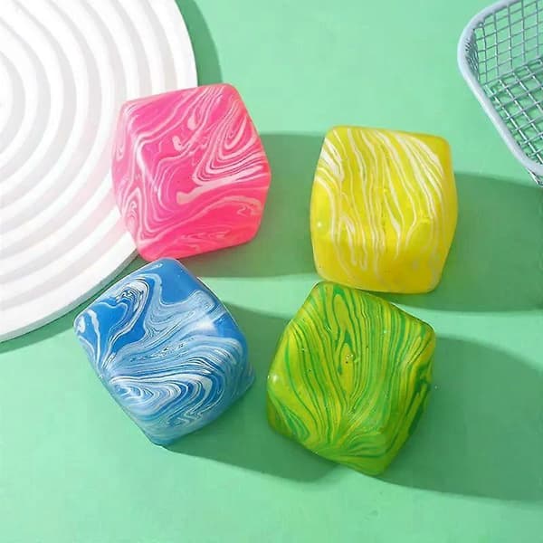 Marmorerad kub-stressboll, squishy sensorisk leksak i TPR för barn och vuxna D