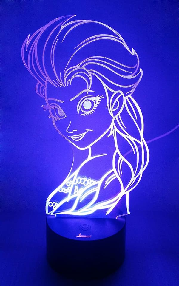 Princess Elsa 3D Night Light LED Illusion Lamp Bedside Desk Lamp, 7 Color Changing Lights with Acrylic Flat & ABS Base & USB
