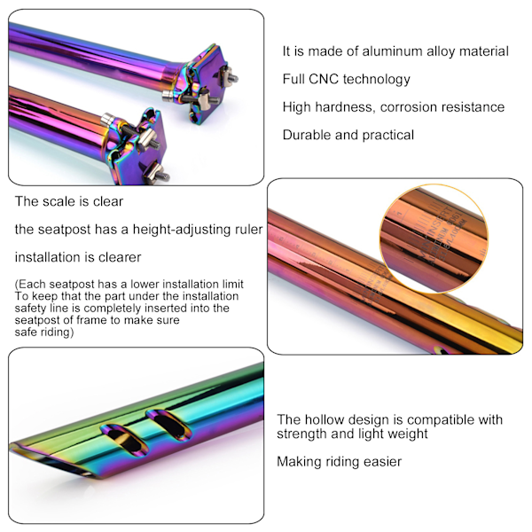 400MM CNC Aluminiumlegering Sykkel Setepinne Justerbar Fjellsykkel Sal Stolpe Rør 31.6x400