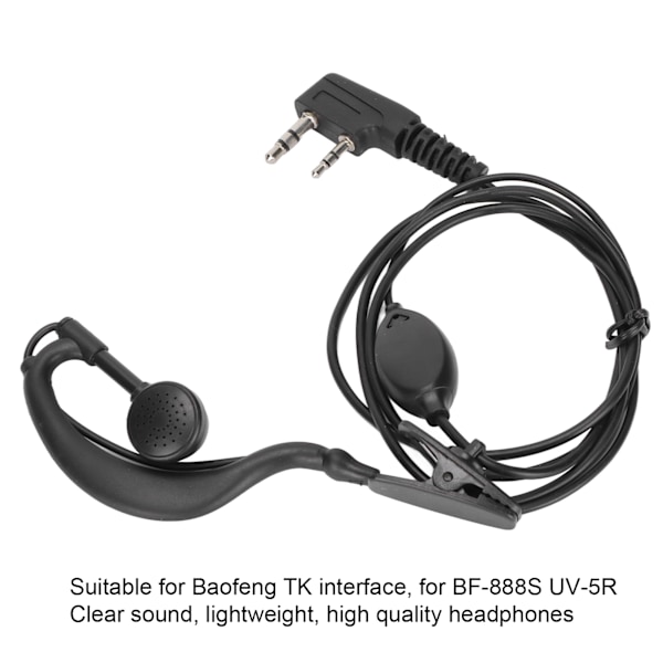Walkie Talkie Headset 2-vägsradio Hörlurar med Clip för Baofeng TK-gränssnitt för BF‑888S UV‑5R