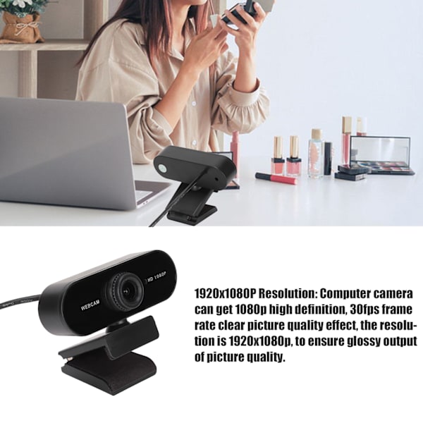 1080P Dator Kamera 360° Rotation 30fps Bildfrekvens USB Webbkamera med Mikrofon för Konferens Videosamtal 1080P Manuell Fokusering