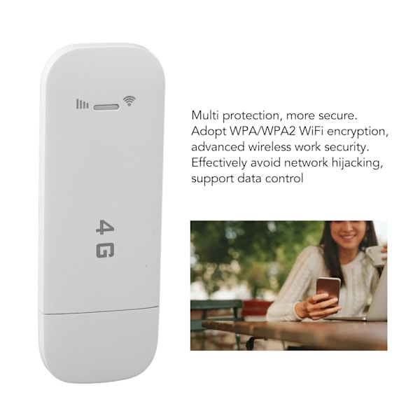 4G LTE USB Portabel WiFi Router Stödjer 10 Enheter WPA WPA2 WiFi Kryptering USB Portabel WiFi Hotspot med SIM-kortplats Vit