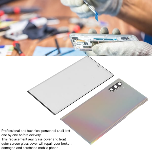 Ersättningsbaksida Glas Skärm Fram Glas Reparationskit för Samsung Galaxy Note 10 Färgglada