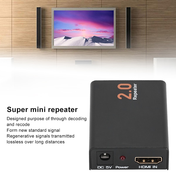 HDMI 2.0 Splitter Repeater Extender Signalforstærker Adapter 4K/2K@60Hz til HDTV/PS4/DVD