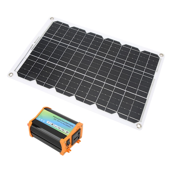 Bärbart solenergisystem 300W Power Inverter 18W 18V Solpanel 30A 12V 24V Solcellsregulator Kit Svart 12V till 110V