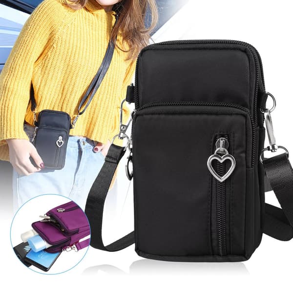 Mobile Phone Bag with Shoulder Strap - Handbag Black black
