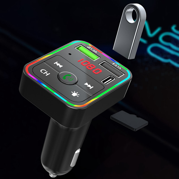 Bluetooth 5.0 FM-sändare Handsfree Samtal USB 2.0 Musikspelare Bilradio Bluetooth Adapter med LED-display för Bilar