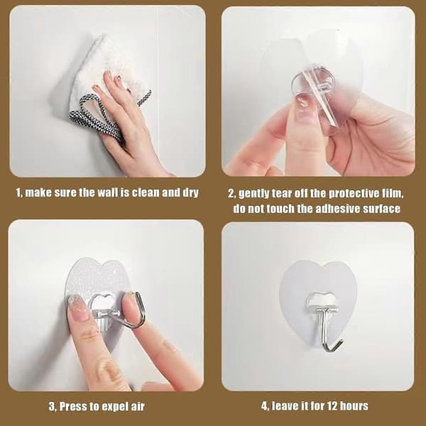 Transparent Adhesive Hooks, Pack of 20 Wall Hooks, Self-Adhesive Hooks, No