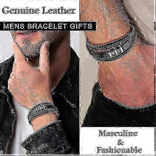 Sort læderarmbånd til mænd - Herregave 22.5cm