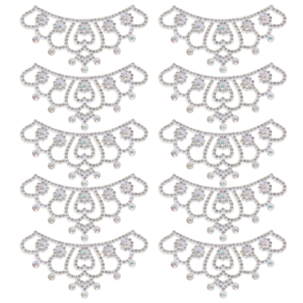 10 STK Rhinestones Cloth Applikation Kroneformede Patches Tøj Tilbehør8,8x4,5cm Hvid Blomstertype