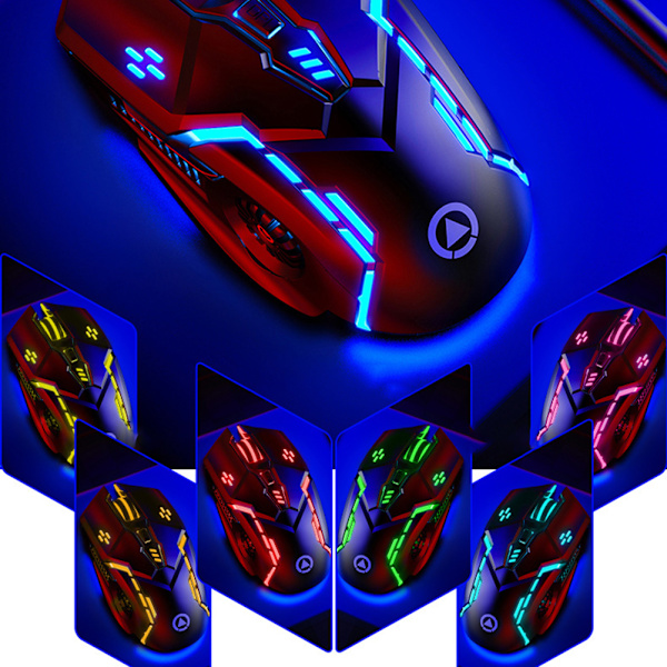 Gamingmus 6D 3200DPI Justerbar Trådbunden LED Datormus Tyst Mus för Laptop PC