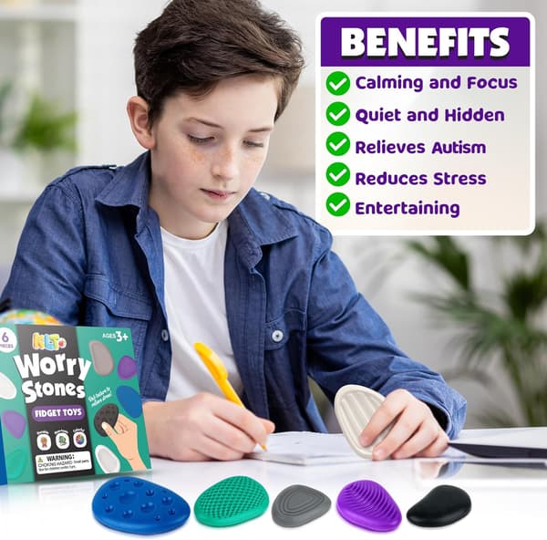 6-pack texturerade sensoriska orosstenar, mini lugnande fidgetleksaker för autistiska barn, stresslindrande studentpriser 6pcs