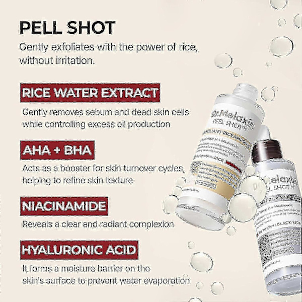 2 STK. PEEL SHOT GLOW EXFOLIERENDE RISAMPUL (HVIDE RIS/SORTE RIS)[TT]
