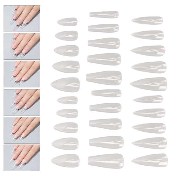 300 PCS Full Cover Nails Tips Ballerina Almond Drop Shaped Long Clear Fake Nails for Salon