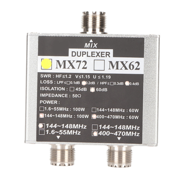 MX72 HAM Antennkombinerare Professionell VHF UHF Multifrekvens Transitstation Duplexer för Inomhusbruk