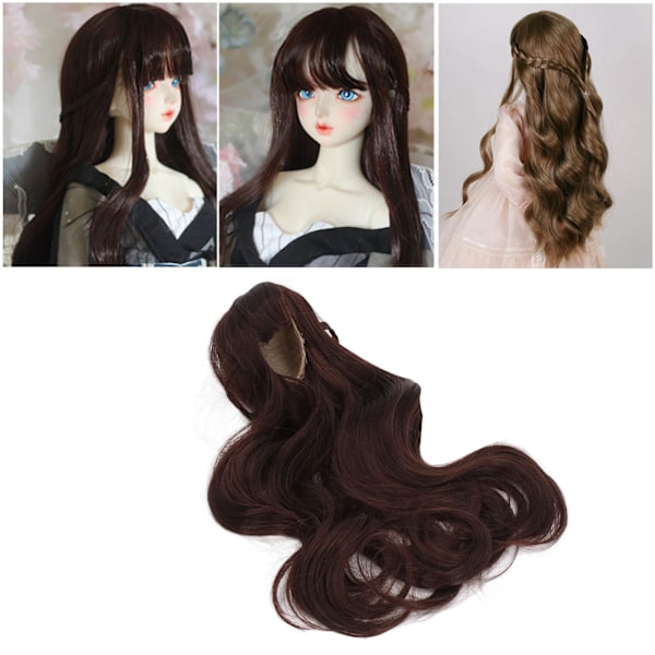 Doll Hair Wig Curly Style Neat Bangs DIY Cutting Soft Doll Supplies for 1/3 8 to 9in Head Circumference BJD Doll Dark Brown